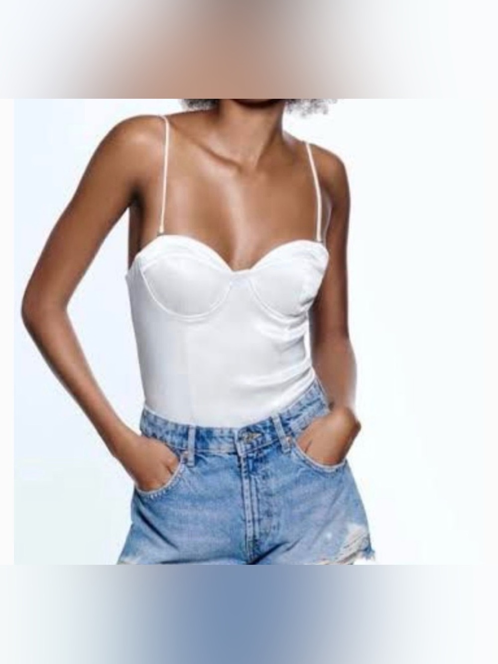 5/25 Zara white Satin Bodysuit Size S